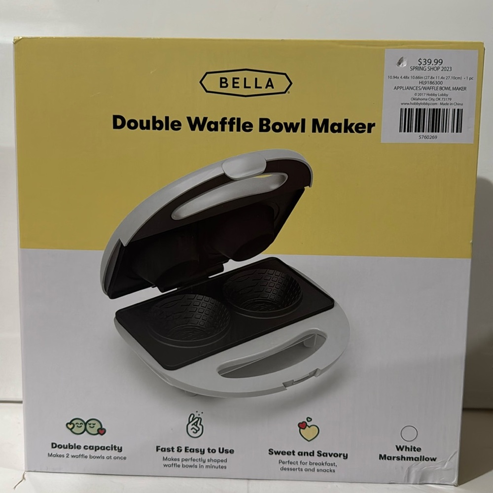 NEW Bella Double Waffle Bowl Maker - Kitchen Appliances - Christmas Baking Gift